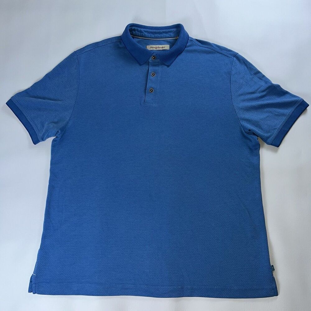 Tommy Bahama Men's Modal Polyester Textured Polo Shirt Blue Lightweight‎ XL